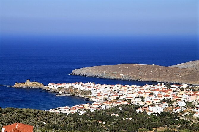 10-Day Inn-to-Inn Self-Guided Trekking Holiday Andros Trail - Cyclades - Day 3: Agios Petros Tower, Agia monastery, and Batsi’s clear round bay
