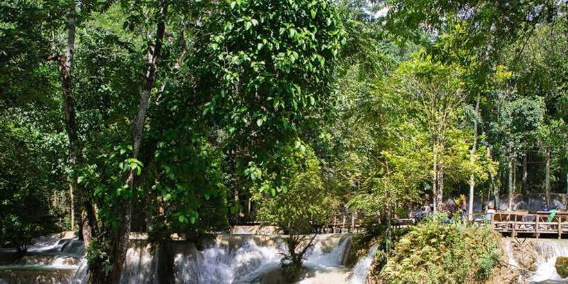 From Luang Prabang: Thin Pha Trail & Tad Sae Falls Trek - Tad Sae Falls and the Nam Khan cruise: wet season reward, plus how low water changes the plan